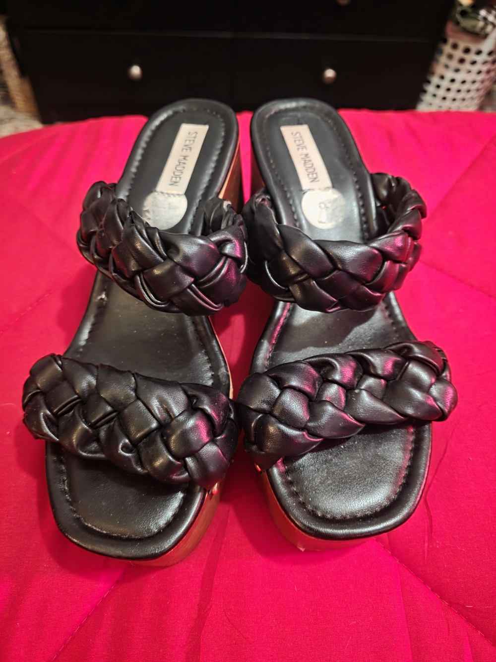 Steve Madden Black Braided Slide Sandals